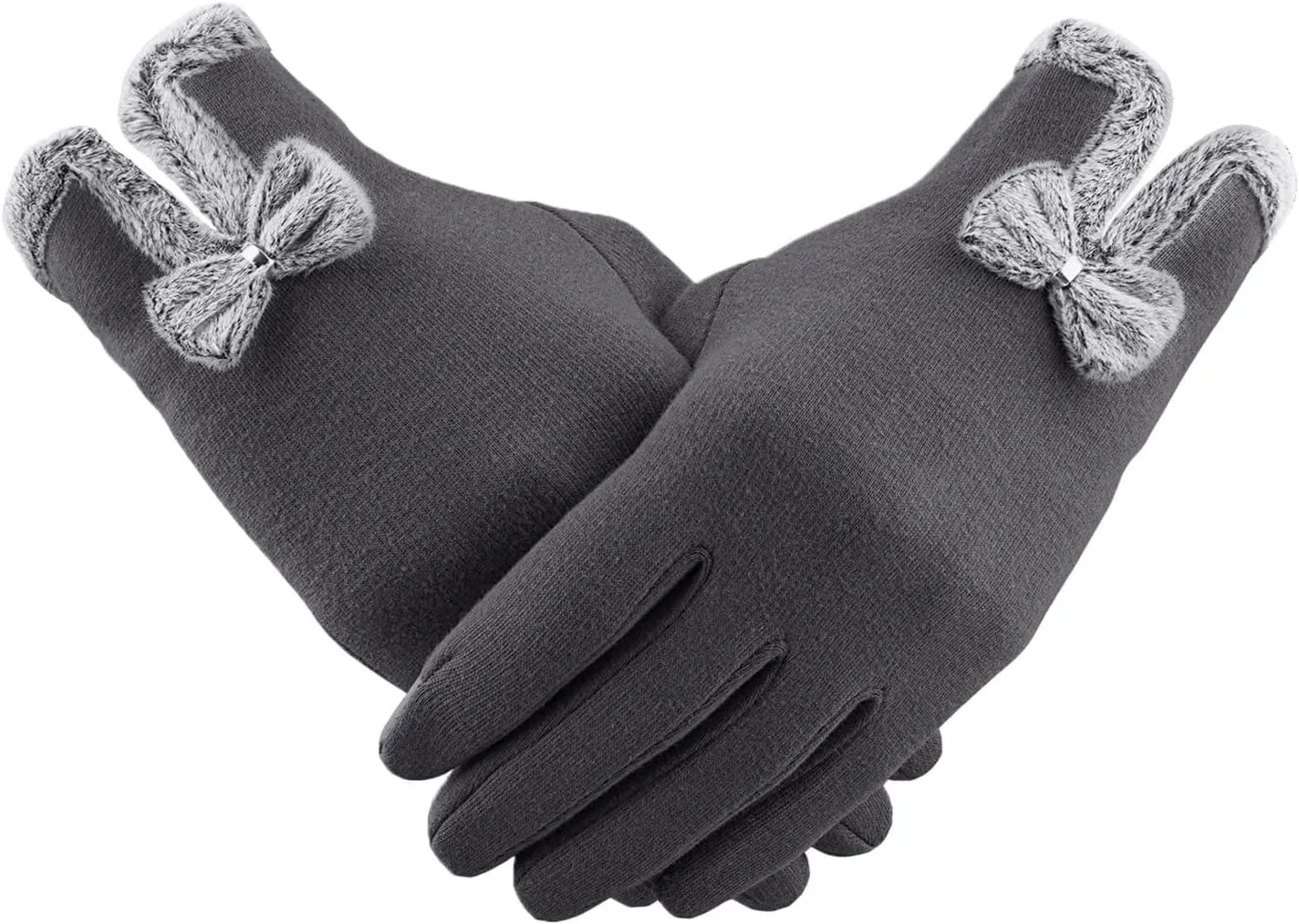 Suede Gloves Women Winter Plus Velvet Thickened Gloves Winter Warm Touchscreen Cycling Gloves (Grey, One Size)