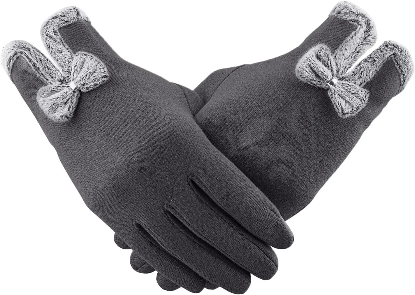 Suede Gloves Women Winter Plus Velvet Thickened Gloves Winter Warm Touchscreen Cycling Gloves (Grey, One Size)
