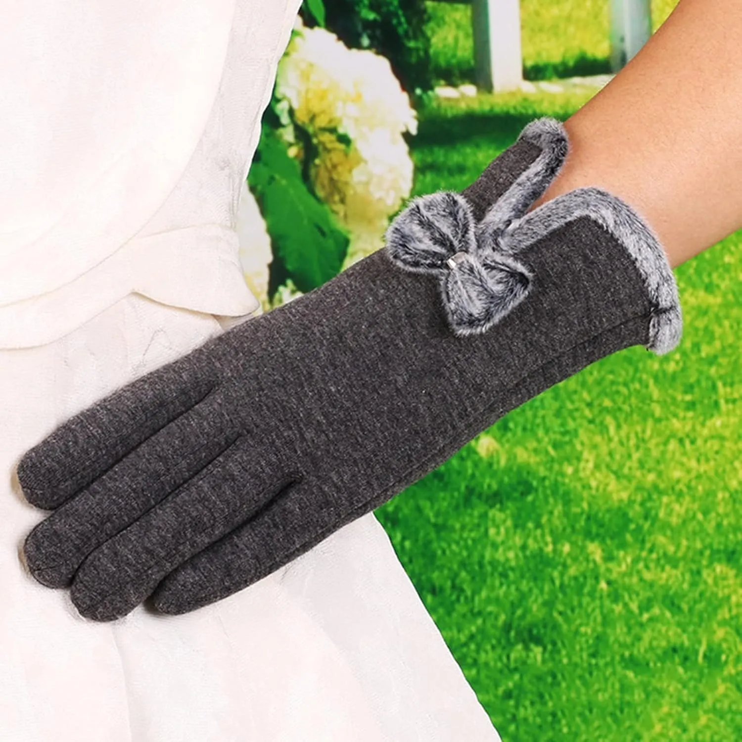 Suede Gloves Women Winter Plus Velvet Thickened Gloves Winter Warm Touchscreen Cycling Gloves (Grey, One Size)