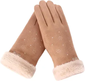 Suede Warm Gloves Fall Winter Women's Padded Gloves Outdoor Riding Driving Touchscreen Gloves