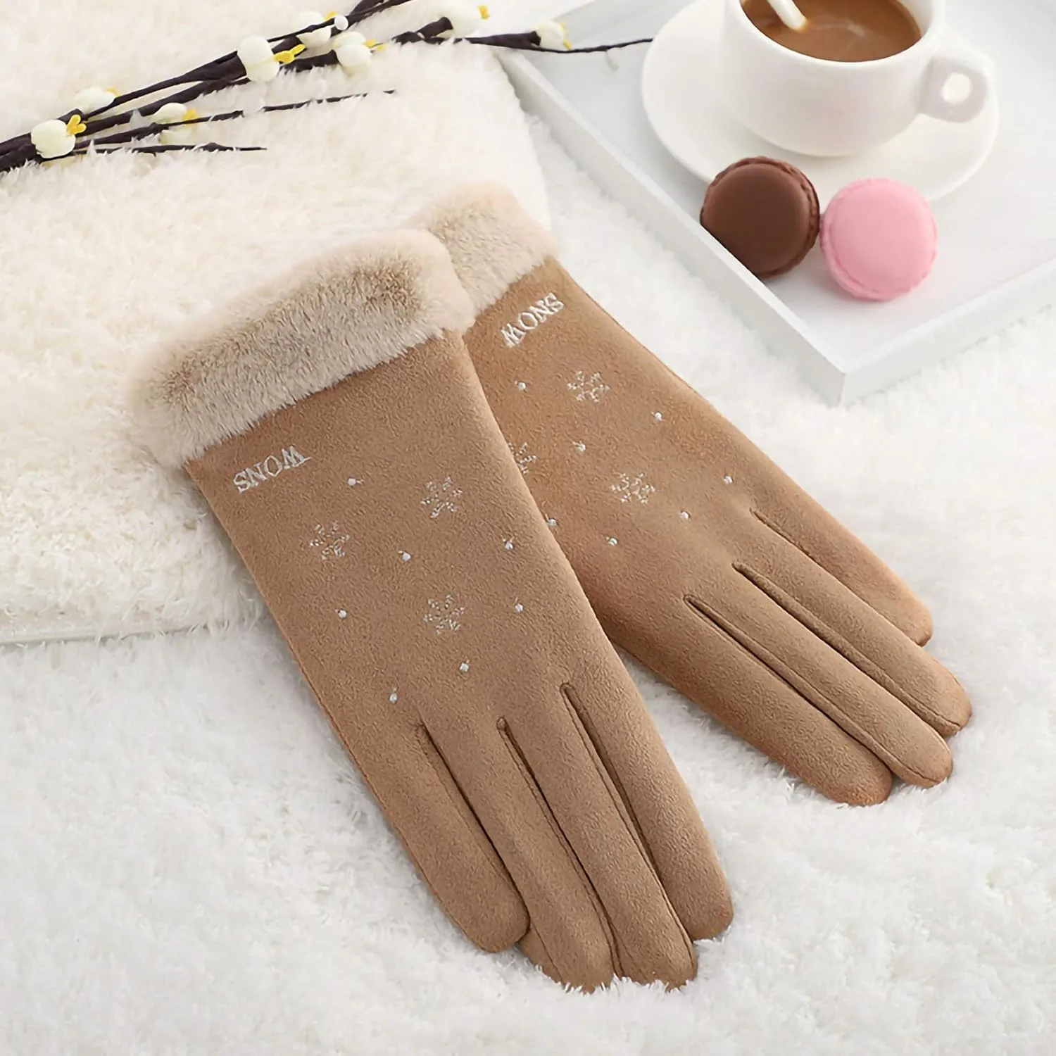 Suede Warm Gloves Fall Winter Women's Padded Gloves Outdoor Riding Driving Touchscreen Gloves
