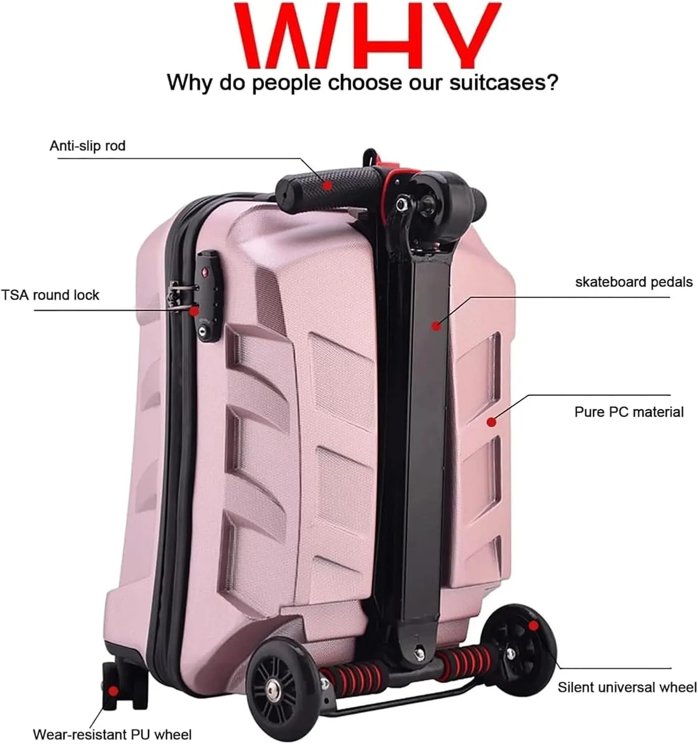 Suitcase Suitcases With Wheels 20 Inch Carry On Luggage Creative Pc Scooter Hard Suitcase Waterproof Shock-absorbing Student Luggage Travel Gear(Blue-)