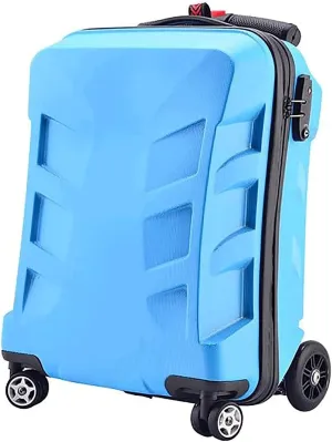 Suitcase Suitcases with Wheels 21 Inch Carry On Luggage Creative Pc Scooter Hard Suitcase Waterproof Shock-Absorbing Student Luggage (Blue)