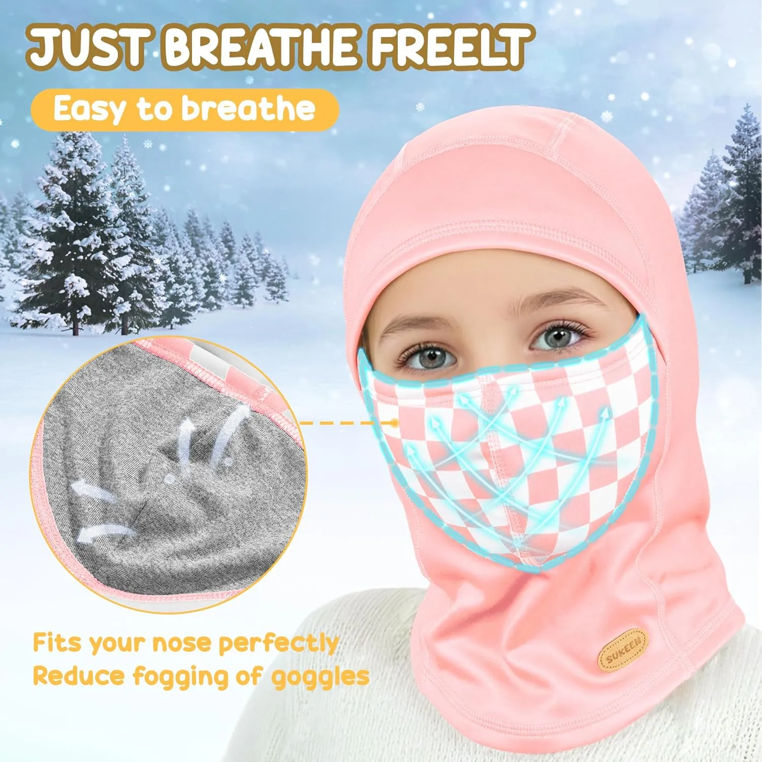 Sukeen Kids Winter Balaclava Ski Mask for Girls Boys Breathable Face Mask Warmer Face Cover with Neck Gaiters for Outdoor