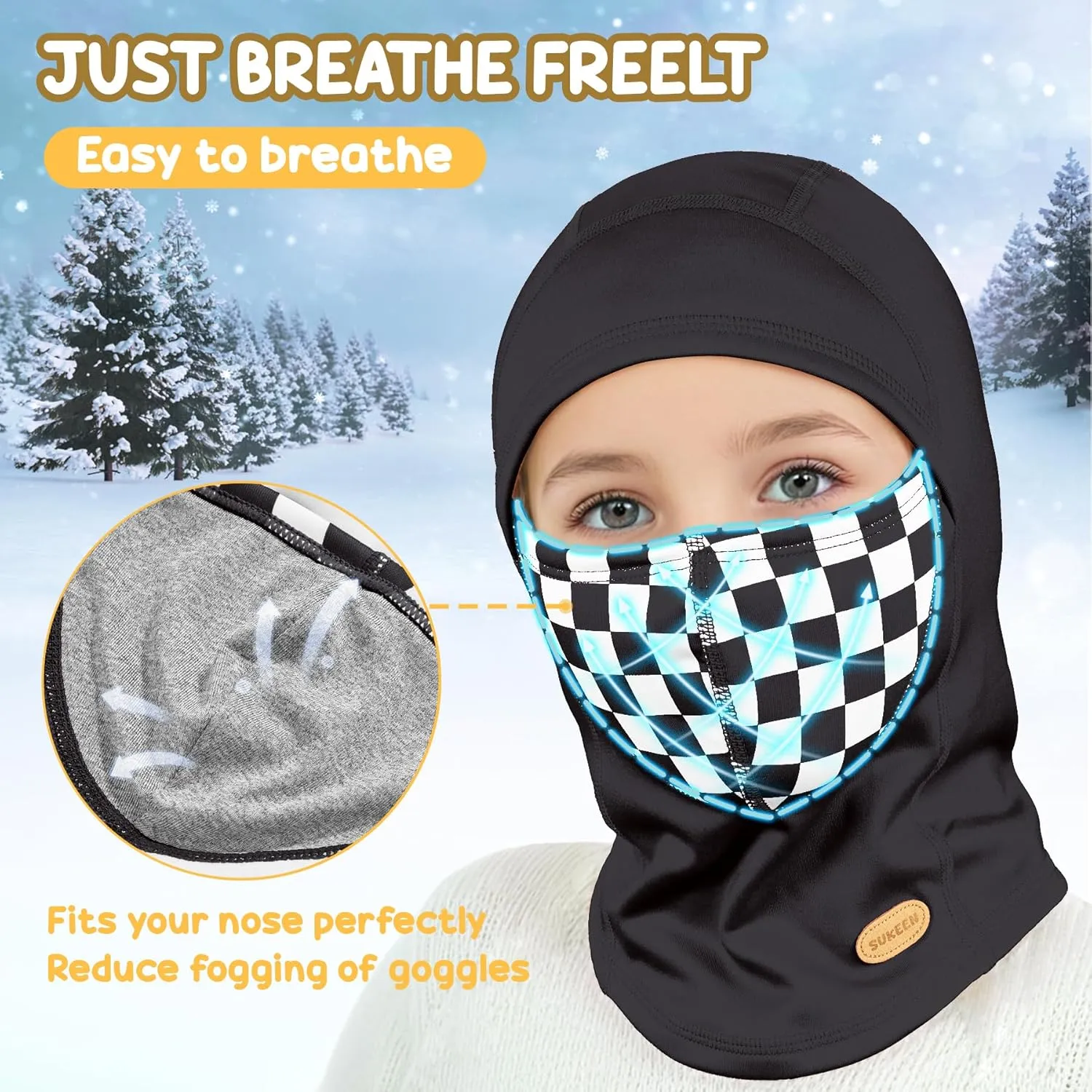 Sukeen Kids Winter Balaclava Ski Mask for Girls Boys Breathable Face Mask Warmer Face Cover with Neck Gaiters for Outdoor