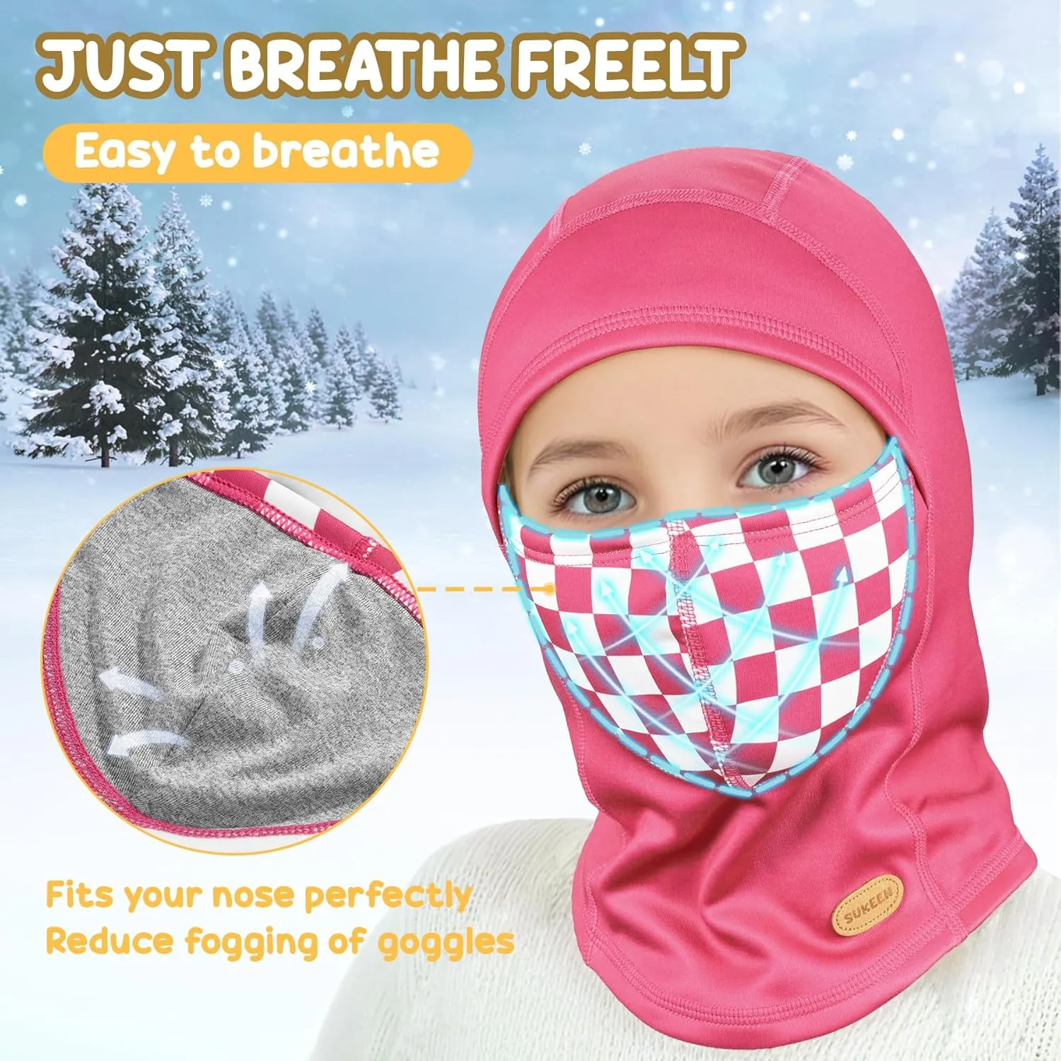 Sukeen Kids Winter Balaclava Ski Mask for Girls Boys Breathable Face Mask Warmer Face Cover with Neck Gaiters for Outdoor