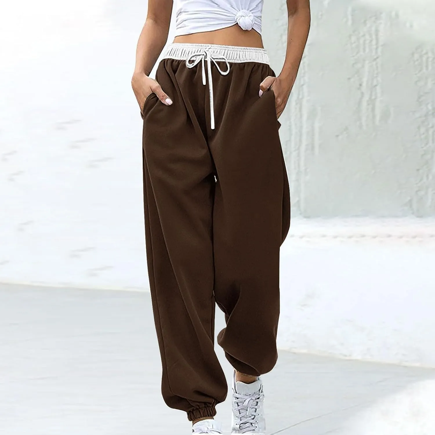 Sweat Pants for Womens High Waisted Baggy Sweatpants Casual Drawstring Workout Pants Jogger 2025 Fall Outfits