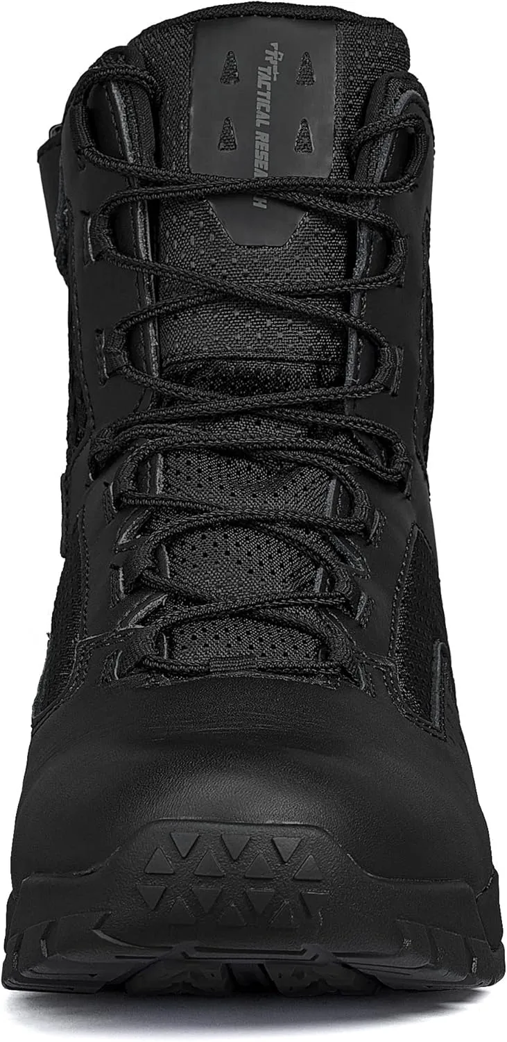 Tactical Research TR1040-ZWP 7 Waterproof Ultralight Black Tactical Boots for Men with Zipper - Leather and Nylon with BBP Lining and TR HiTRAC Outsole for Police and EMS