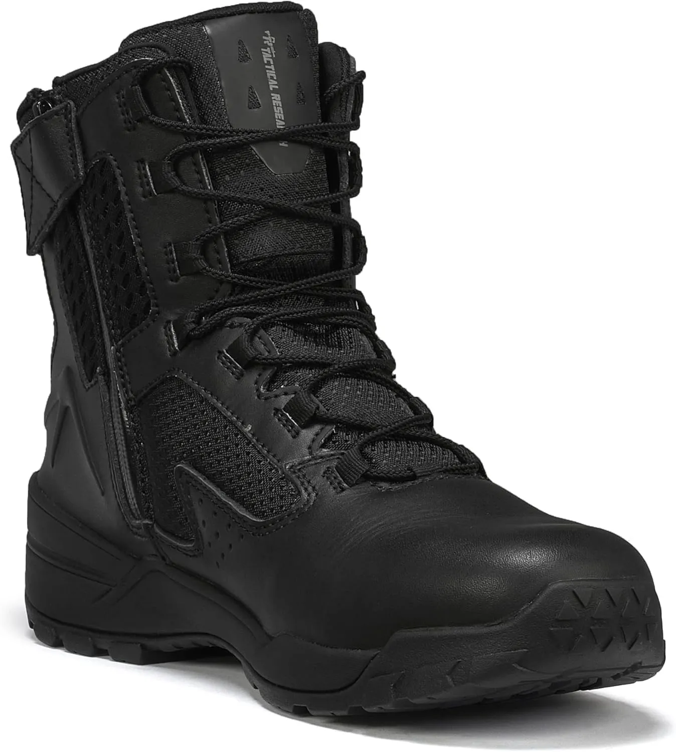 Tactical Research TR1040-ZWP 7 Waterproof Ultralight Black Tactical Boots for Men with Zipper - Leather and Nylon with BBP Lining and TR HiTRAC Outsole for Police and EMS