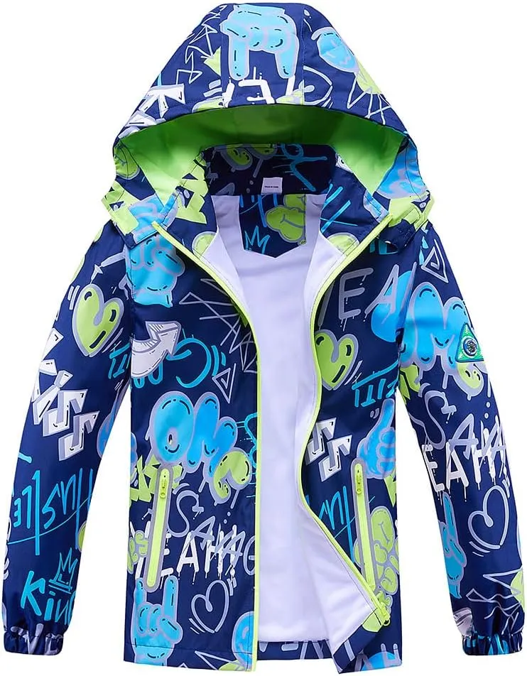 TAPUU Kids Boy Rain Jackets LightWeight Waterproof Zip Hooded Windbreakers