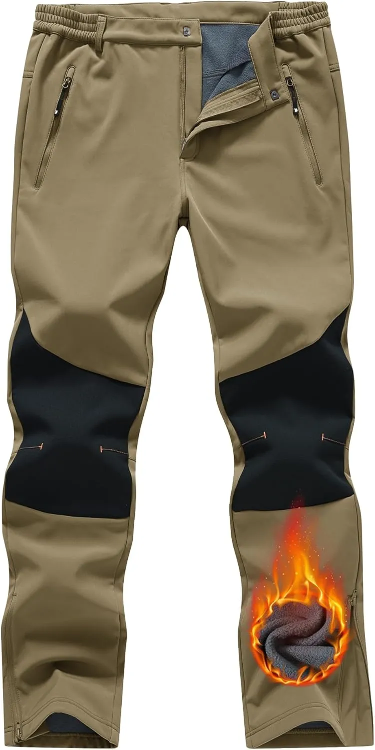 TBMPOY Men's Ski Snow Pants Waterproof Fleece Lined Insulated Softshell Snowboard Hiking Outdoor Zippers Bottom Leg