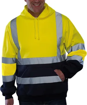 Thatrich High Visibility Safety Sweatshirt for Men, Class 3 Reflective Zippered Hooded Sweatshirts, Hi-Vis Safety Hoodies