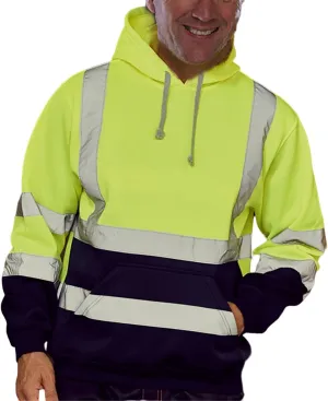 Thatrich High Visibility Safety Sweatshirt for Men, Class 3 Reflective Zippered Hooded Sweatshirts, Hi-Vis Safety Hoodies