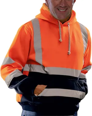 Thatrich High Visibility Safety Sweatshirt for Men, Class 3 Reflective Zippered Hooded Sweatshirts, Hi-Vis Safety Hoodies