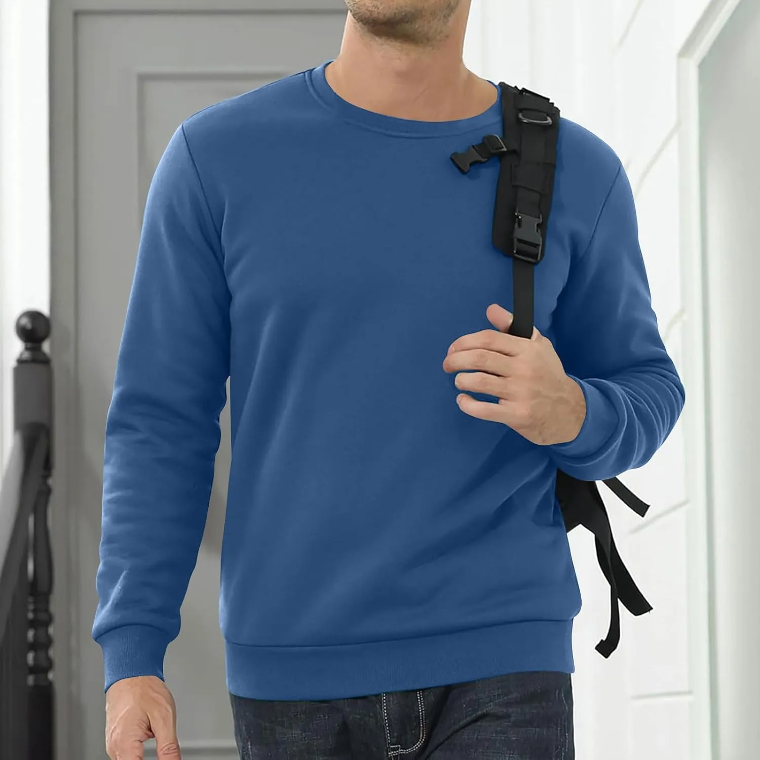 Thermal Shirts for Men Sherpa Lined Pullover Sweatshirt Crewneck Warm Long Sleeve Shirt Winter Fleece Sweatshirts