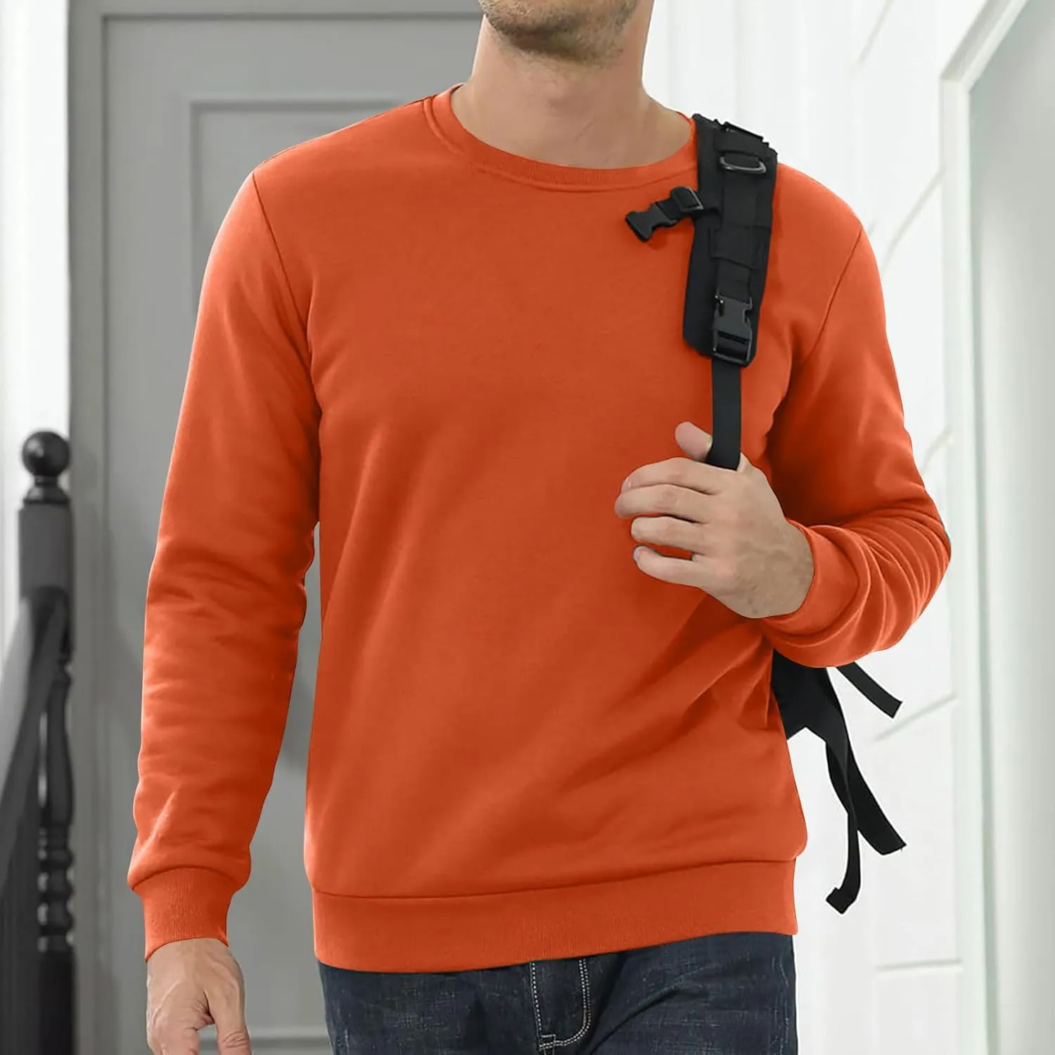 Thermal Shirts for Men Sherpa Lined Pullover Sweatshirt Crewneck Warm Long Sleeve Shirt Winter Fleece Sweatshirts