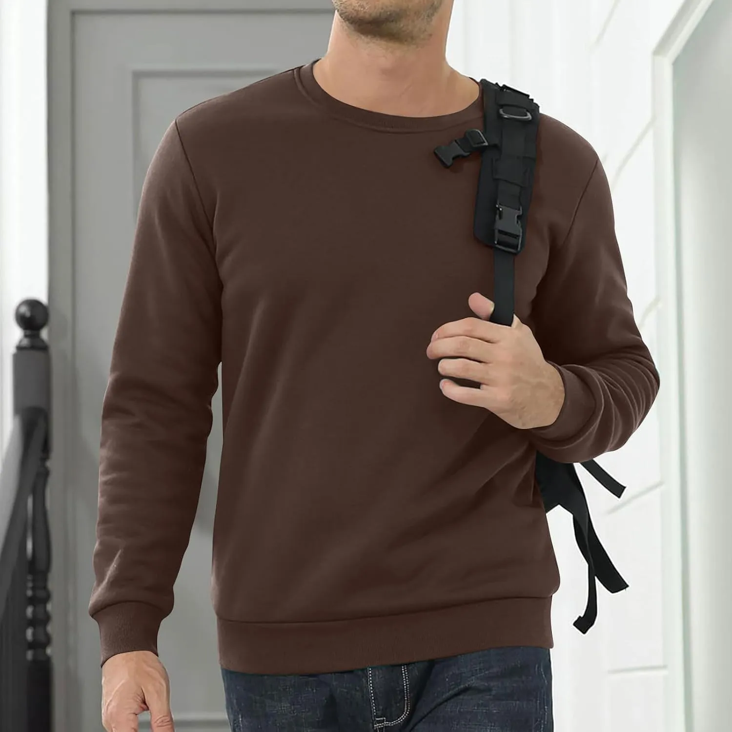 Thermal Shirts for Men Sherpa Lined Pullover Sweatshirt Crewneck Warm Long Sleeve Shirt Winter Fleece Sweatshirts