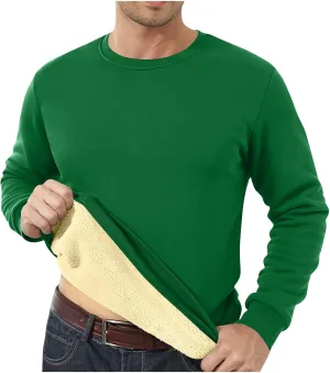 Thermal Shirts for Men Sherpa Lined Pullover Sweatshirt Crewneck Warm Long Sleeve Shirt Winter Fleece Sweatshirts