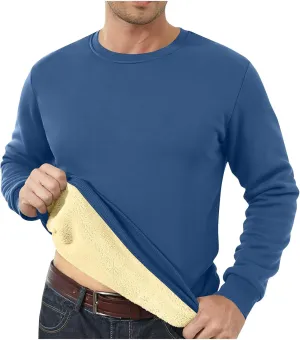 Thermal Shirts for Men Sherpa Lined Pullover Sweatshirt Crewneck Warm Long Sleeve Shirt Winter Fleece Sweatshirts