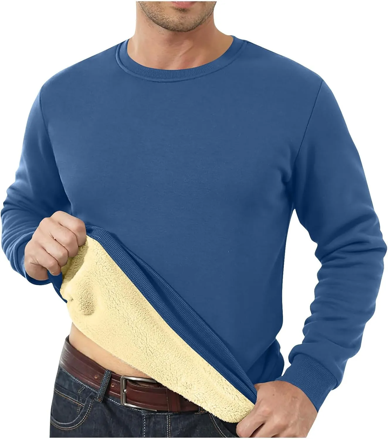 Thermal Shirts for Men Sherpa Lined Pullover Sweatshirt Crewneck Warm Long Sleeve Shirt Winter Fleece Sweatshirts
