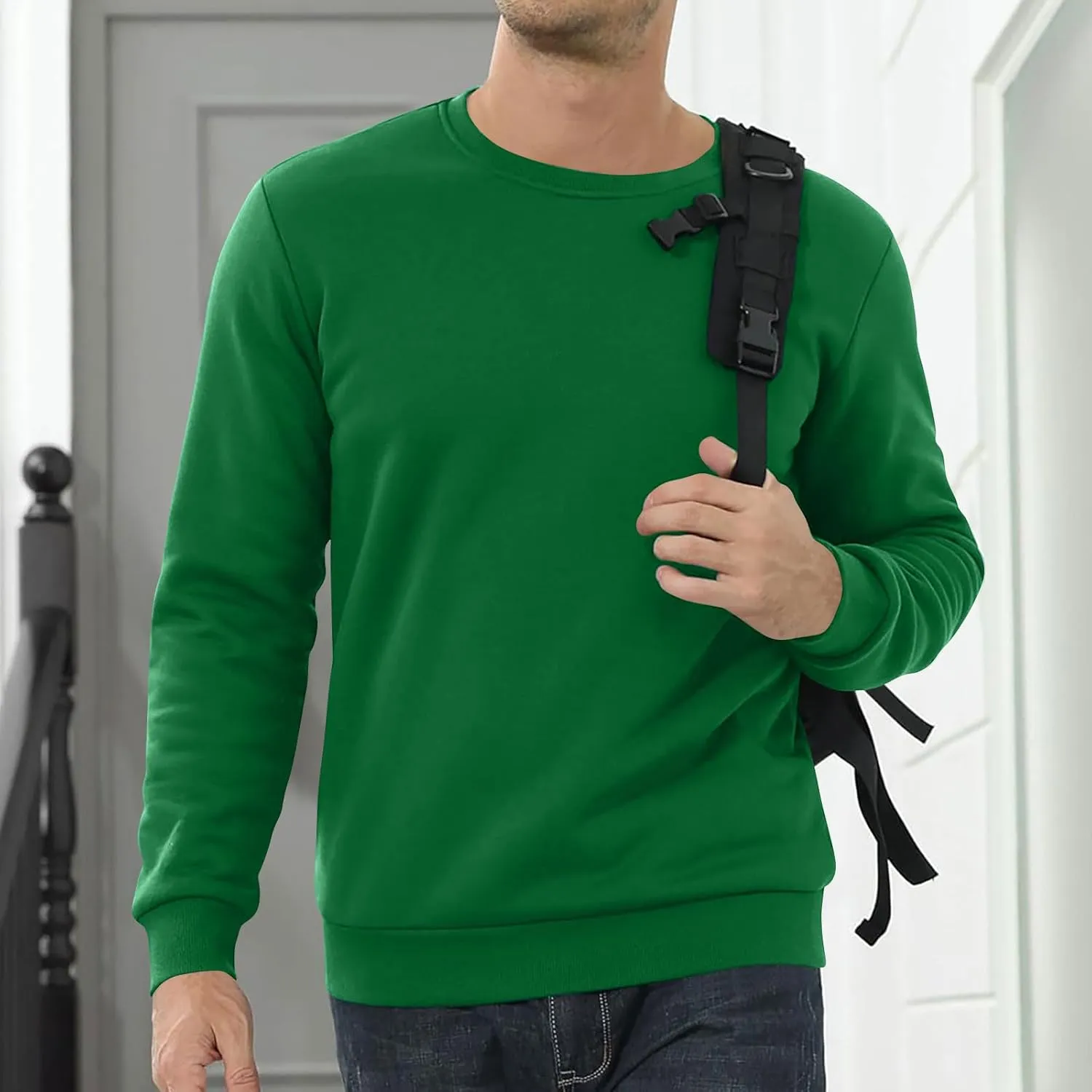 Thermal Shirts for Men Sherpa Lined Pullover Sweatshirt Crewneck Warm Long Sleeve Shirt Winter Fleece Sweatshirts