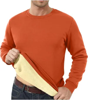 Thermal Shirts for Men Sherpa Lined Pullover Sweatshirt Crewneck Warm Long Sleeve Shirt Winter Fleece Sweatshirts