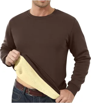 Thermal Shirts for Men Sherpa Lined Pullover Sweatshirt Crewneck Warm Long Sleeve Shirt Winter Fleece Sweatshirts
