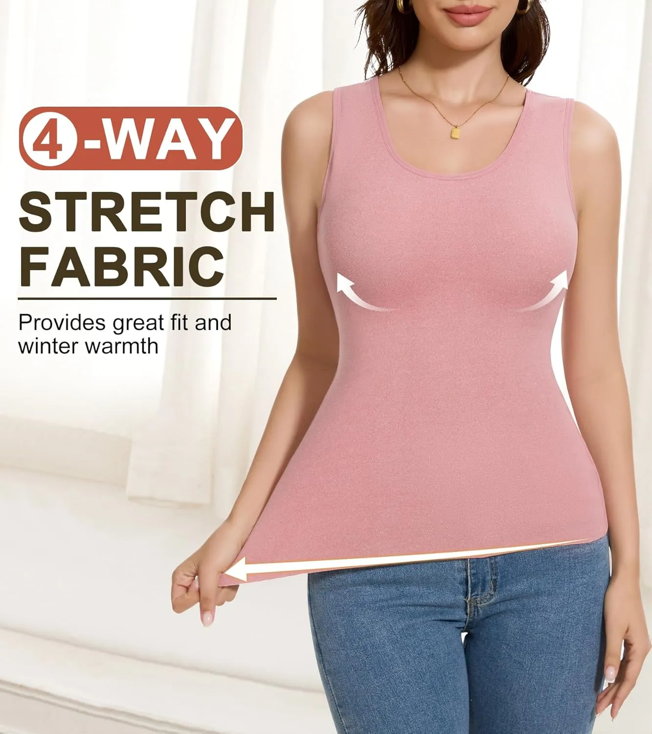 Thermal Tank Top Women Fleece Lined Undershirt V Neck Lace Camisole Tops Warm Base Layer Underwear Cami Vest