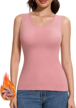 Thermal Tank Top Women Fleece Lined Undershirt V Neck Lace Camisole Tops Warm Base Layer Underwear Cami Vest