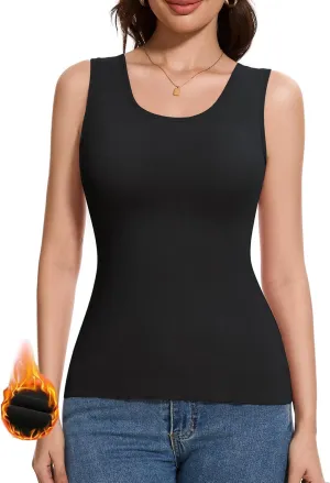Thermal Tank Top Women Fleece Lined Undershirt V Neck Lace Camisole Tops Warm Base Layer Underwear Cami Vest