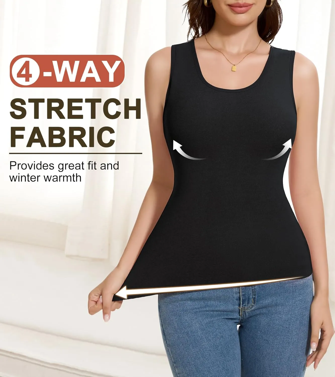 Thermal Tank Top Women Fleece Lined Undershirt V Neck Lace Camisole Tops Warm Base Layer Underwear Cami Vest