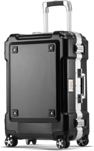 Travel Suitcases with Wheels Luggage Aluminum Frame Trolley Case Trolley Case Travel Case Stylish Simple Luggage Boarding Case With Water Cup Holder (Color : Black, Size : 20inch)