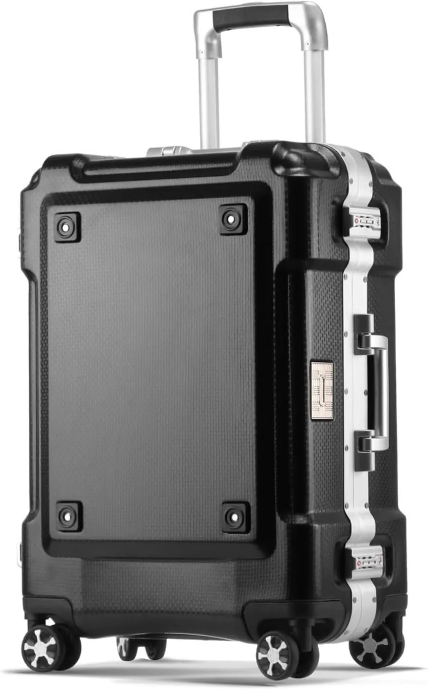 Travel Suitcases with Wheels Luggage Aluminum Frame Trolley Case Trolley Case Travel Case Stylish Simple Luggage Boarding Case With Water Cup Holder (Color : Black, Size : 20inch)