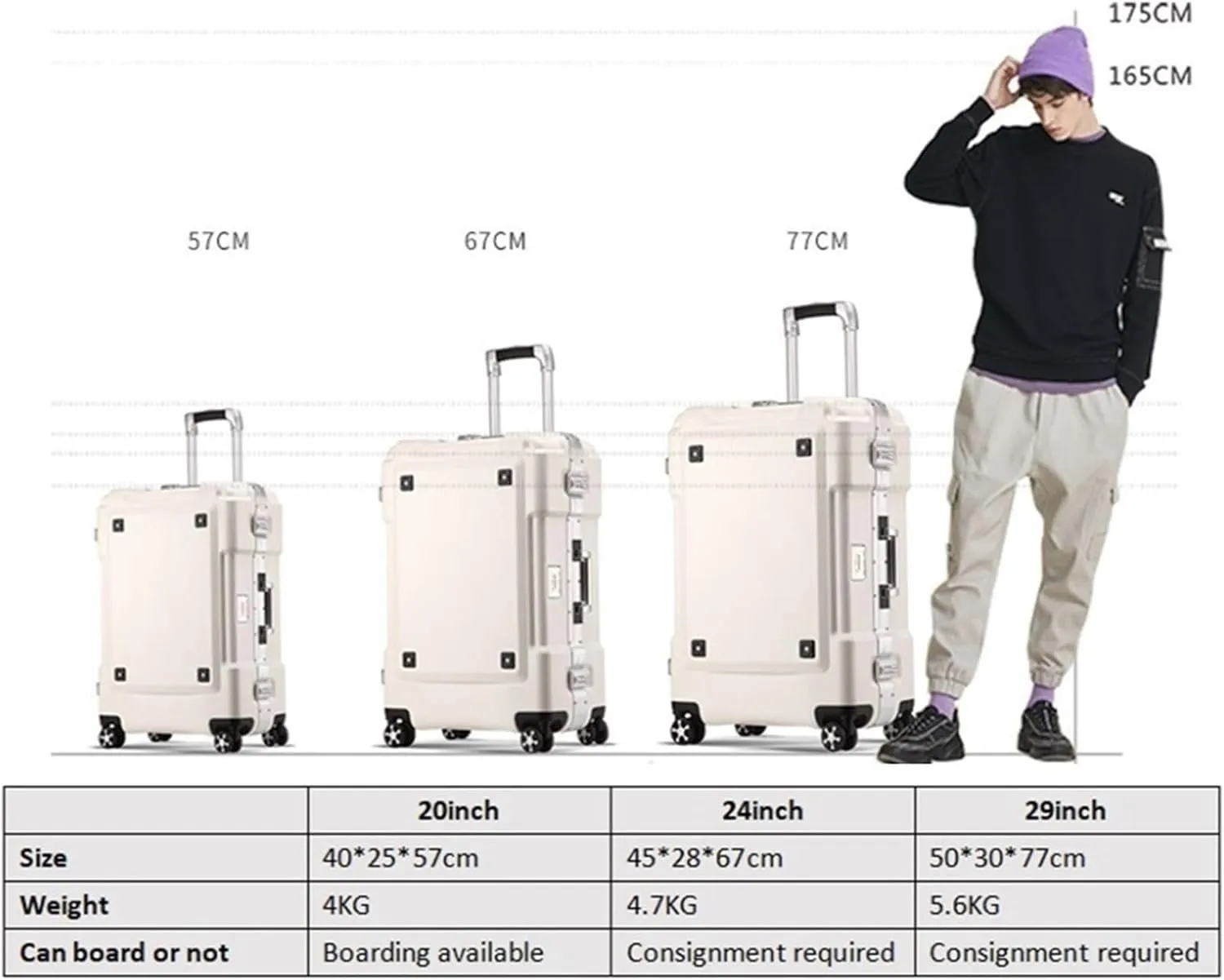 Travel Suitcases with Wheels Luggage Aluminum Frame Trolley Case Trolley Case Travel Case Stylish Simple Luggage Boarding Case With Water Cup Holder (Color : Black, Size : 20inch)