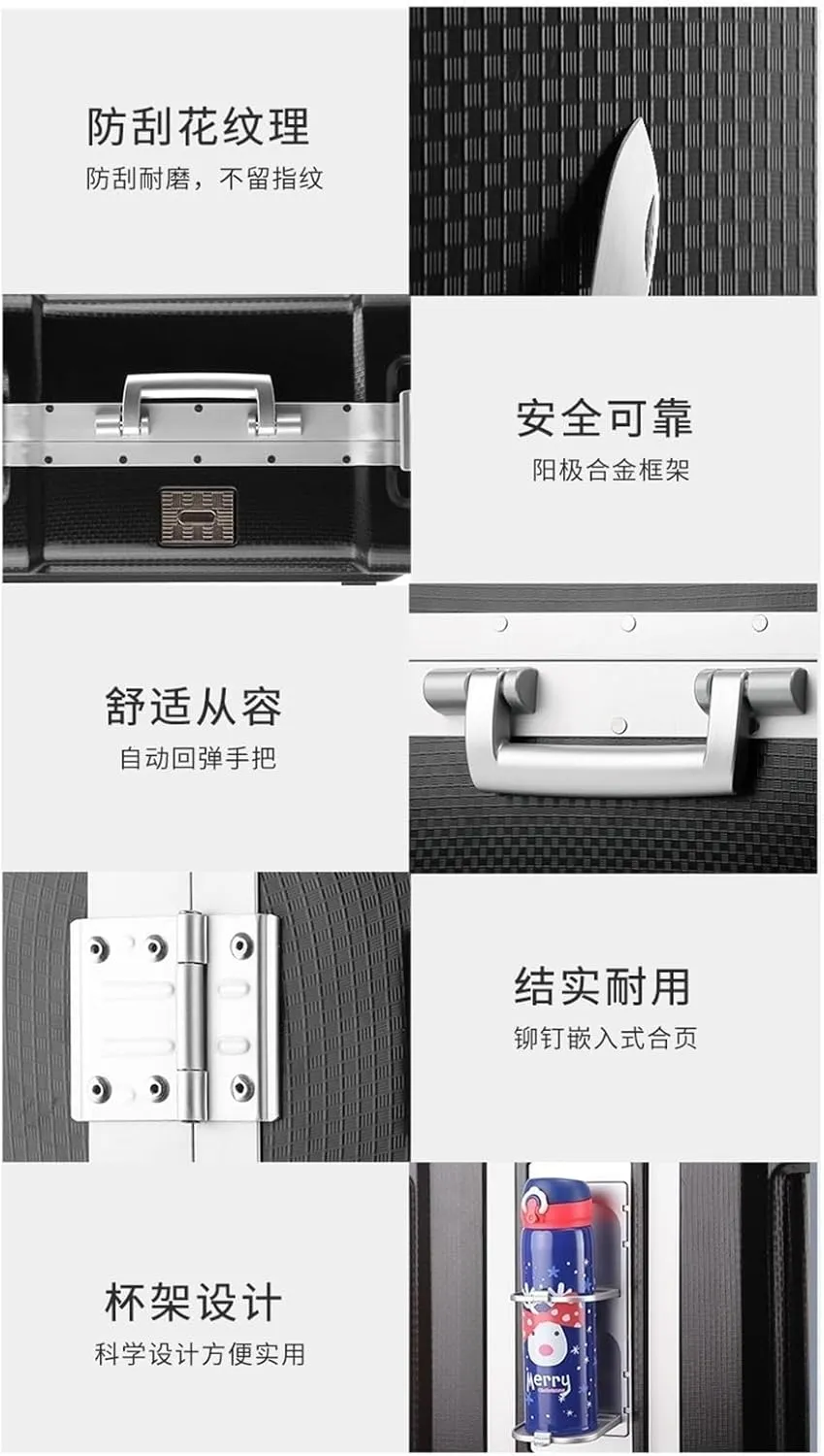 Travel Suitcases with Wheels Luggage Aluminum Frame Trolley Case Trolley Case Travel Case Stylish Simple Luggage Boarding Case With Water Cup Holder (Color : Silver, Size : 20inch)