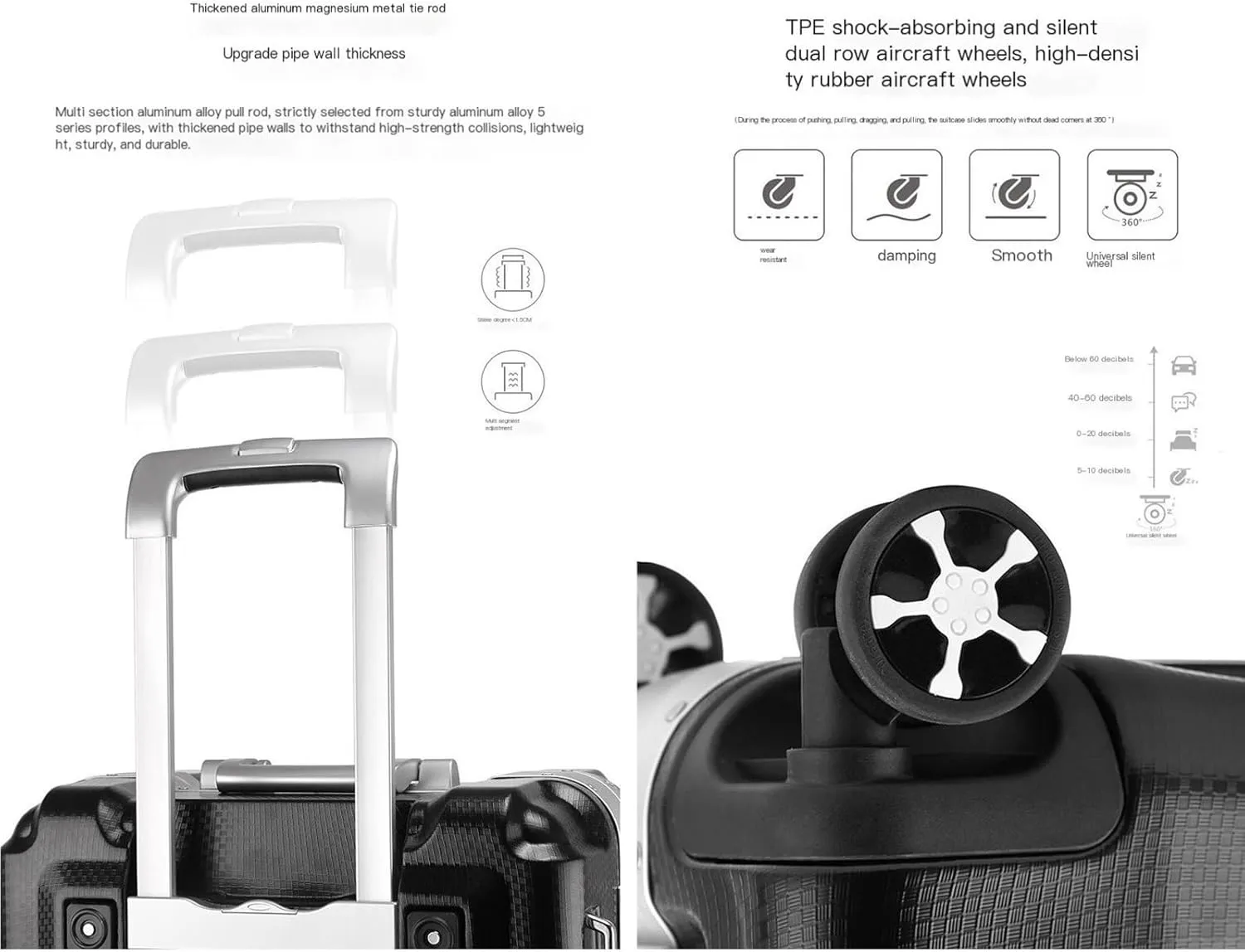Travel Suitcases with Wheels Luggage Aluminum Frame Trolley Case Trolley Case Travel Case Stylish Simple Luggage Boarding Case With Water Cup Holder (Color : White, Size : 20inch)