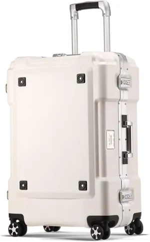 Travel Suitcases with Wheels Luggage Aluminum Frame Trolley Case Trolley Case Travel Case Stylish Simple Luggage Boarding Case With Water Cup Holder (Color : White, Size : 20inch)