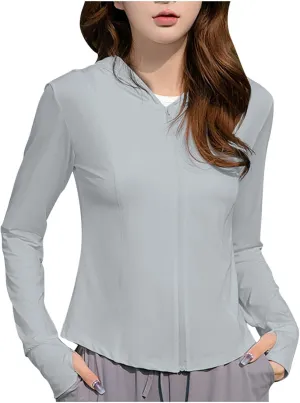 UPF 50  Jackets for Women Lightweight Fitness Sun Protection Hooded Athletic Full Zip Jacket Outdoor Clothing