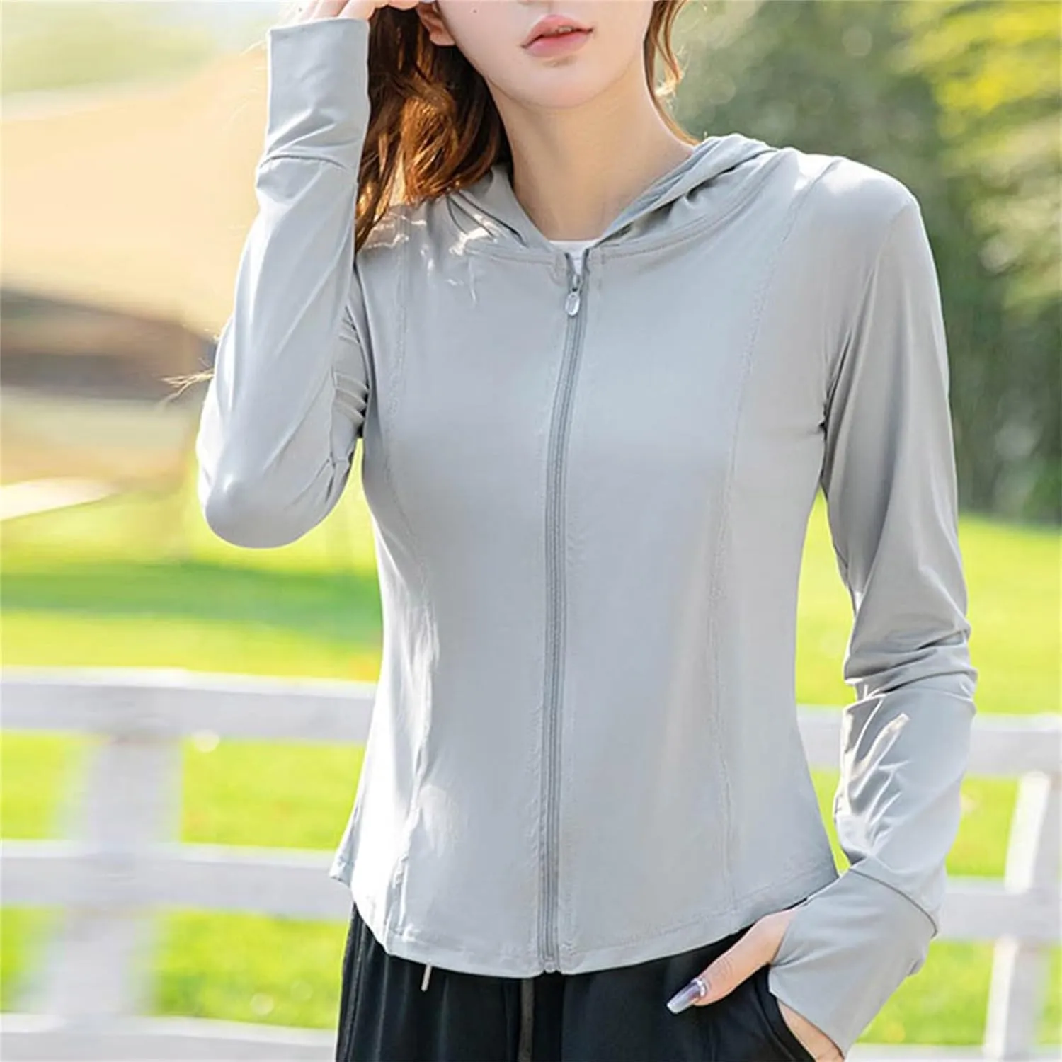 UPF 50  Jackets for Women Lightweight Fitness Sun Protection Hooded Athletic Full Zip Jacket Outdoor Clothing
