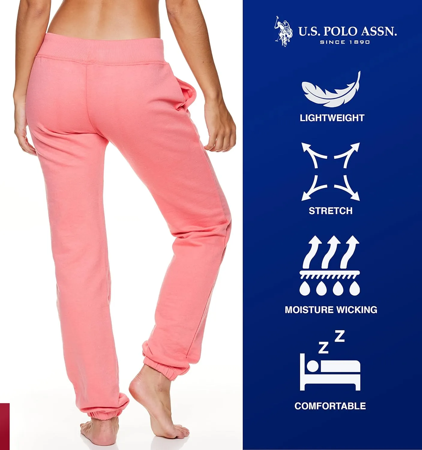 U.S. Polo Assn. Essentials Womens Sweatpants with Pockets, Comfy and Breathable French Terry Joggers for Women