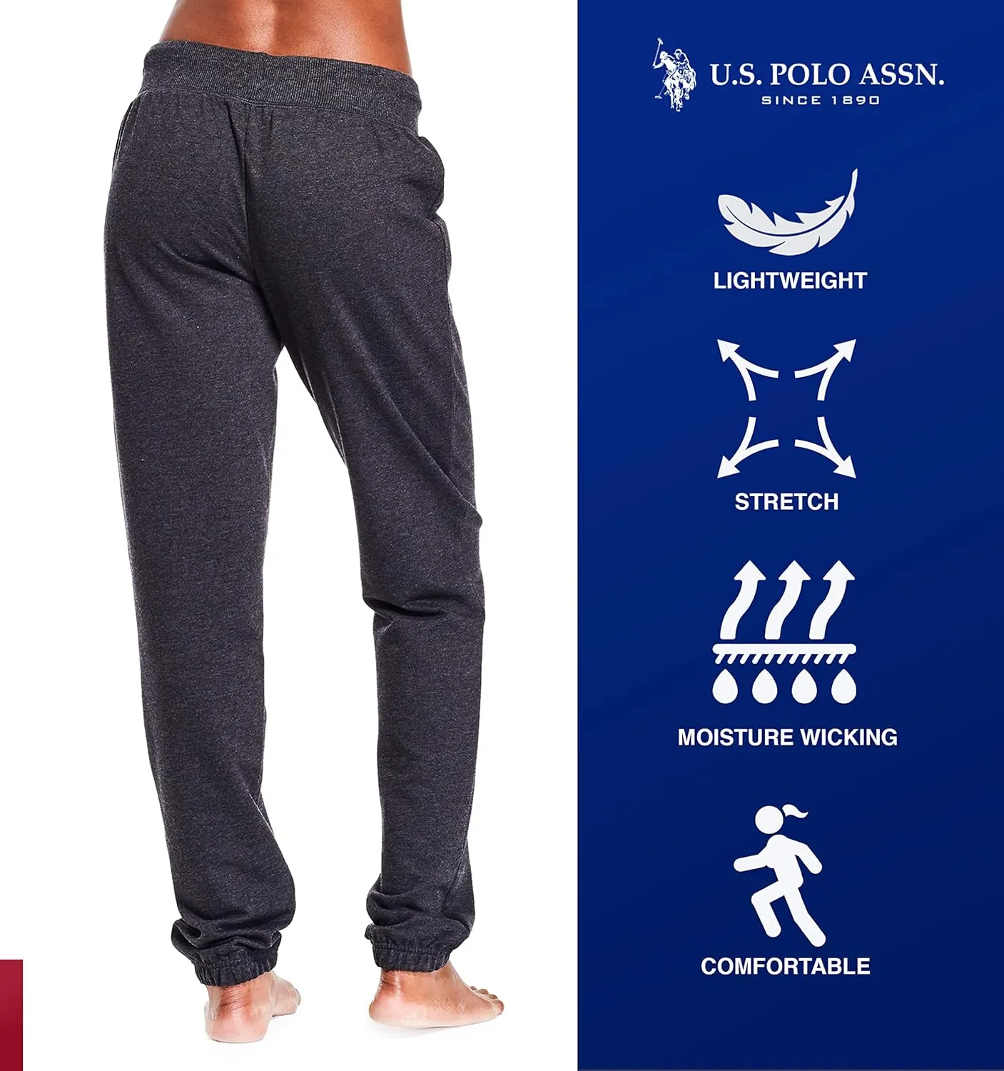 U.S. Polo Assn. Essentials Womens Sweatpants with Pockets, Comfy and Breathable French Terry Joggers for Women