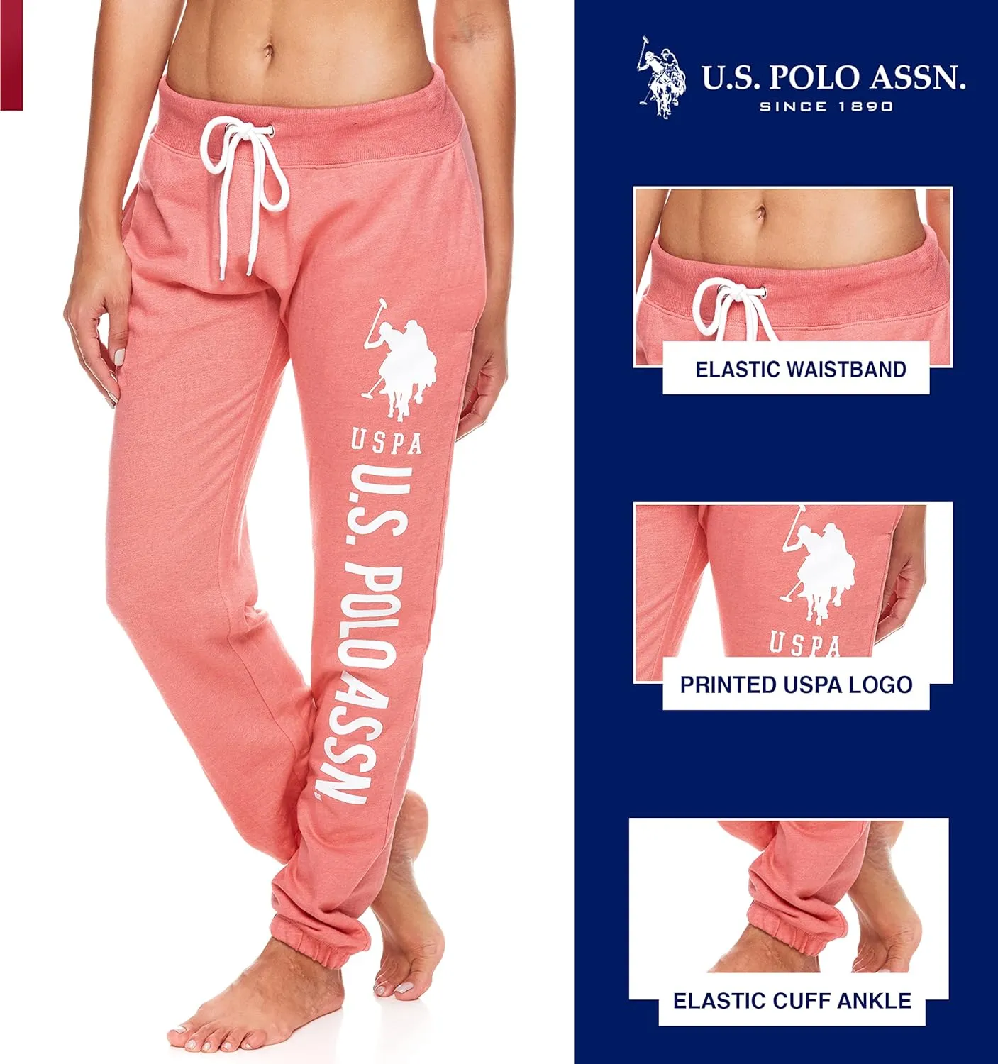 U.S. Polo Assn. Womens Sweatpants - Women Joggers Sweats with Logo Print - French Terry Poly-Cotton