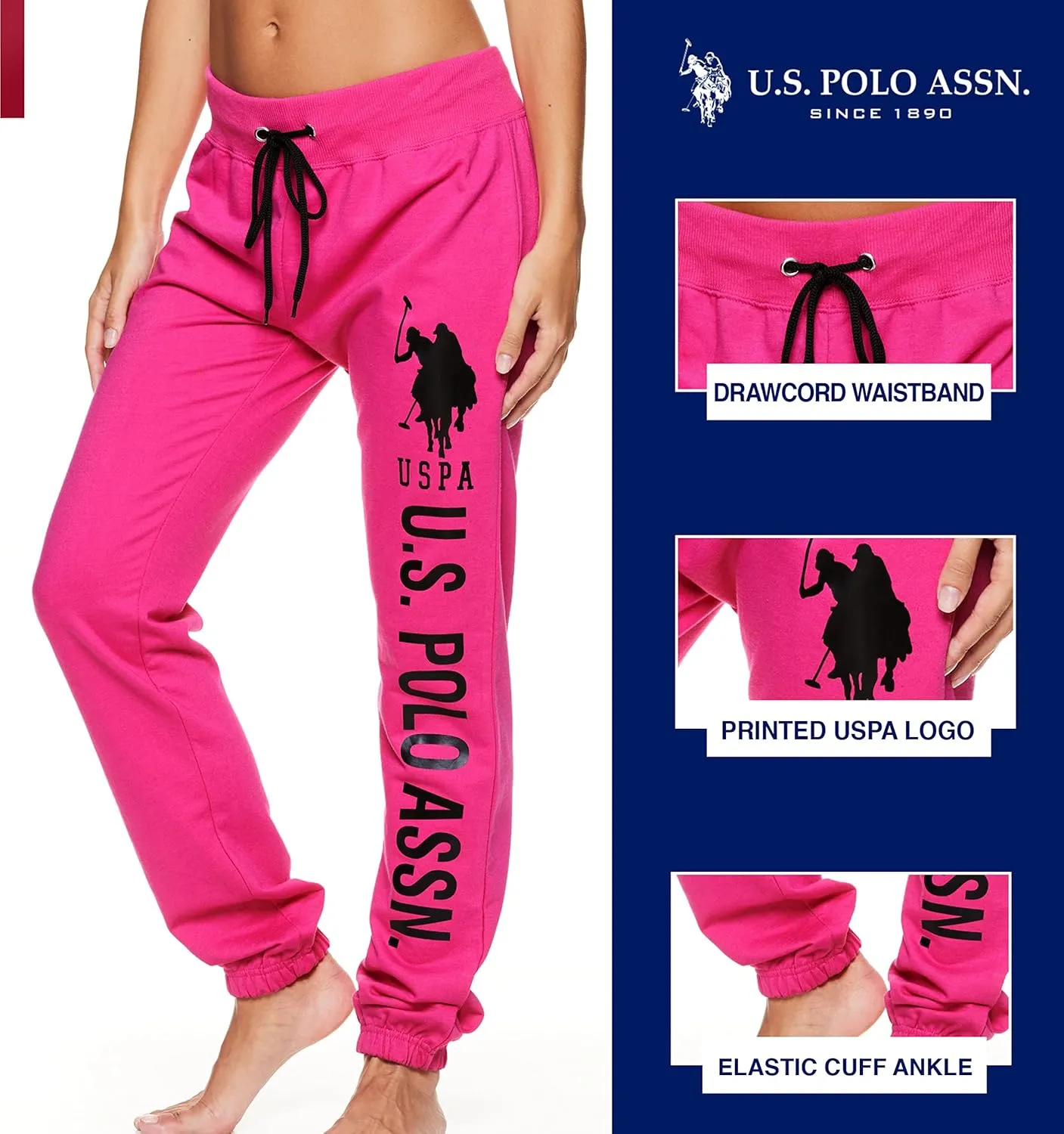 U.S. Polo Assn. Womens Sweatpants - Women Joggers Sweats with Logo Print - French Terry Poly-Cotton