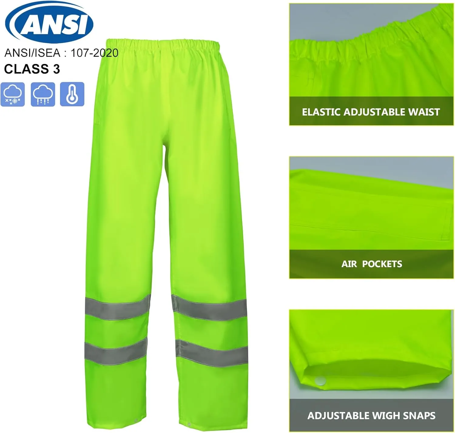 VENDACE Hi Vis Reflective Rain Jacket Suit and Pants for Men Waterproof Class 3 High Visibility Safety Rain Gear Raincoat(S/M)