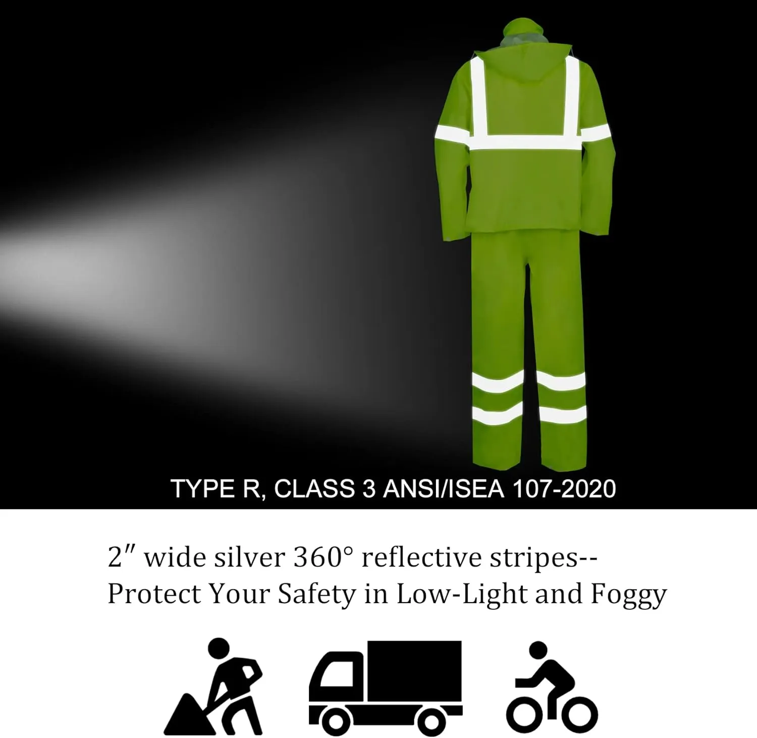 VENDACE Hi Vis Reflective Rain Jacket Suit and Pants for Men Waterproof Class 3 High Visibility Safety Rain Gear Raincoat(S/M)