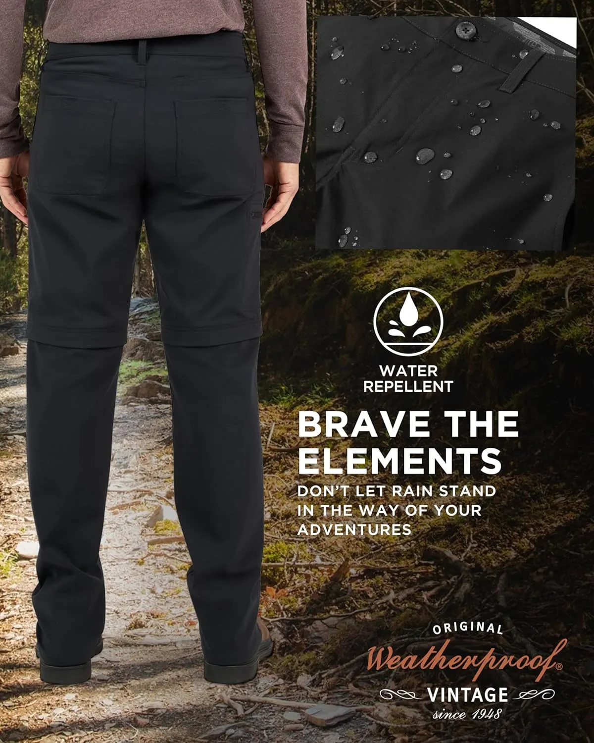Weatherproof Vintage Mens Convertible Pants - Hiking Pants for Mens with Zip-Off to Short | Mens Utility Hiking Travel Pants