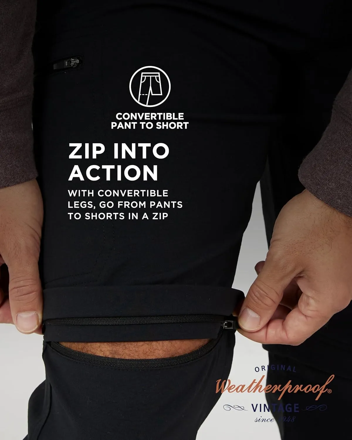 Weatherproof Vintage Mens Convertible Pants - Hiking Pants for Mens with Zip-Off to Short | Mens Utility Hiking Travel Pants
