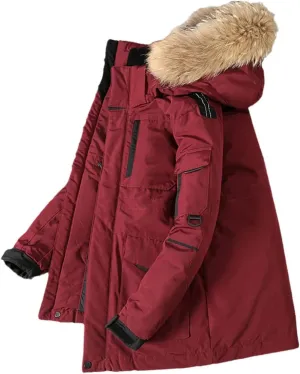 Winter Warm Men's Parka Coat Thick Fur Collar Hooded Jacket Casual Long-Sleeved Zipper Outdoor Clothing