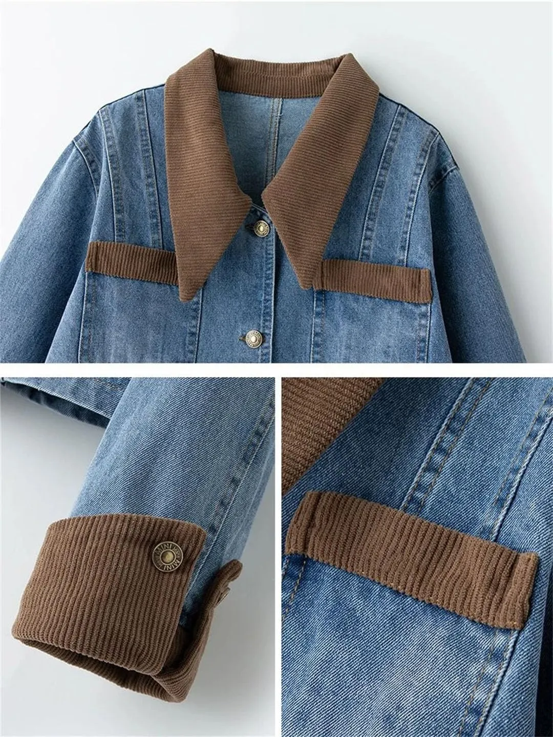 Women Cowboy Short Small Denim Jacket For Patchwork Outdoor Clothing Coat