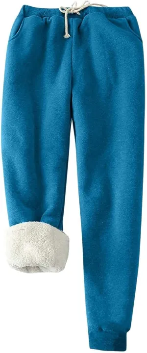 Women Fleece Lined Sweatpants High Waisted Jogger Pants Fleece Lined Winter Thicken Outdoor Long Pants with Pockets